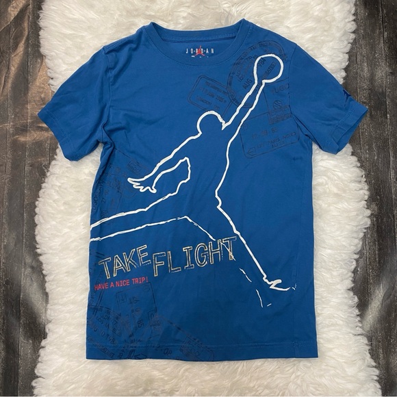 AIR JORDAN KIDS TAKE FLIGHT BLUE WHITE GRAPHIC TEE SHIRT - Picture 1 of 5